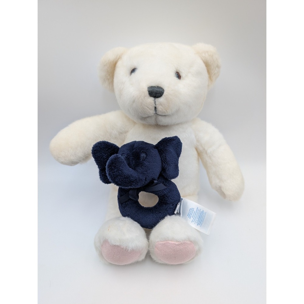 Ralph Lauren Romance Bear Plush White 14 Inch Elephant Rattle Lot Stuffed Animal